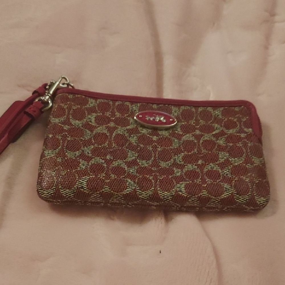 Coach Red and Tan Signature Wristlet